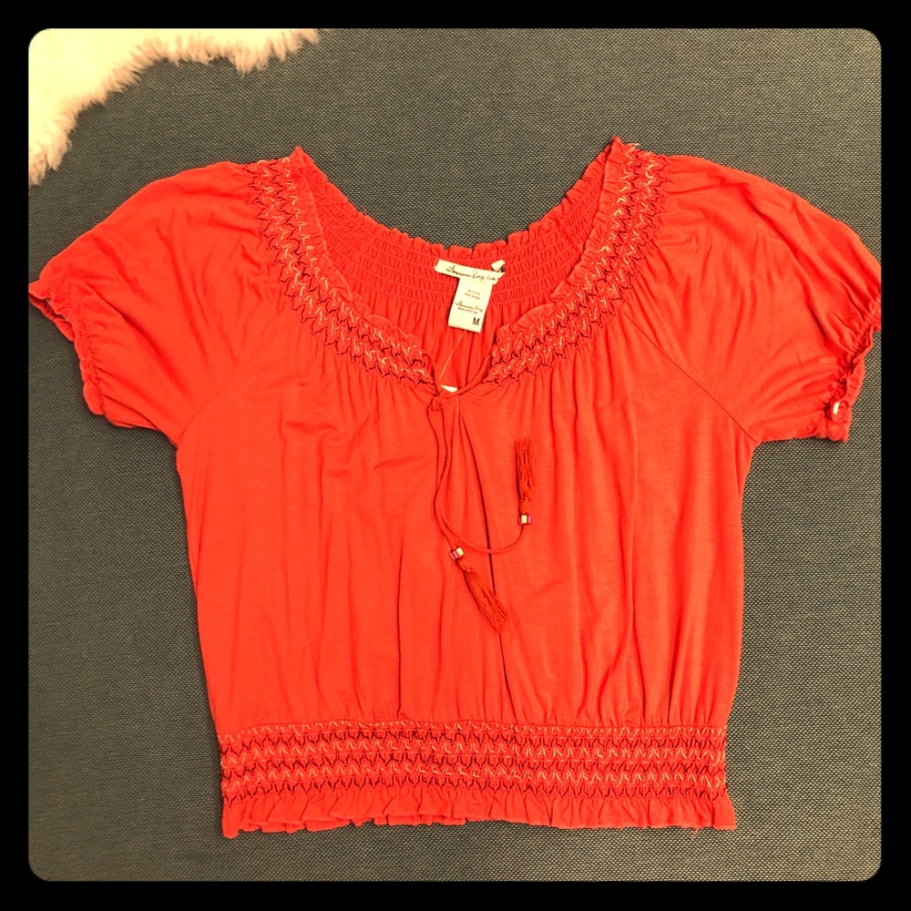NWT American Rag Embroidered Orange Peasant Top M